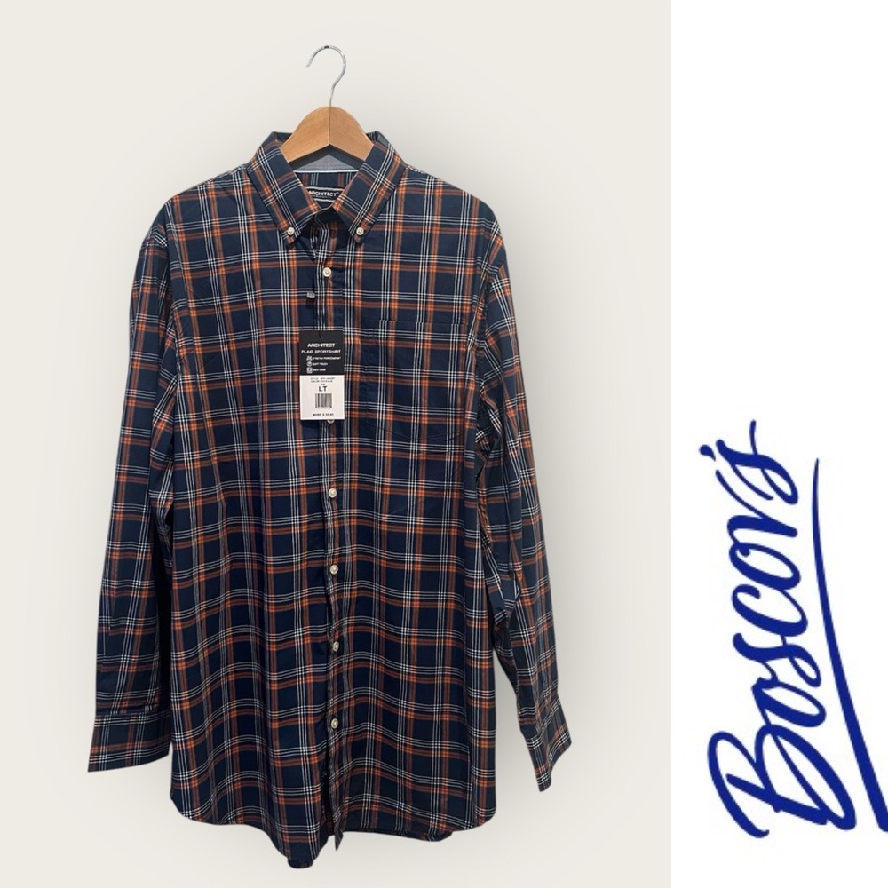 NWT Boscov’s Architect Men's Big‎ & Tall Plaid Shirt, Size LT, MSRP $55